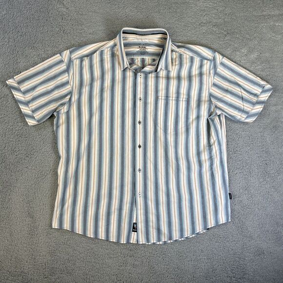 Kuhl Shirt Mens XXL Blue Red White Striped Aztec Button Up Short Sleeve Eluxur - Picture 1 of 8